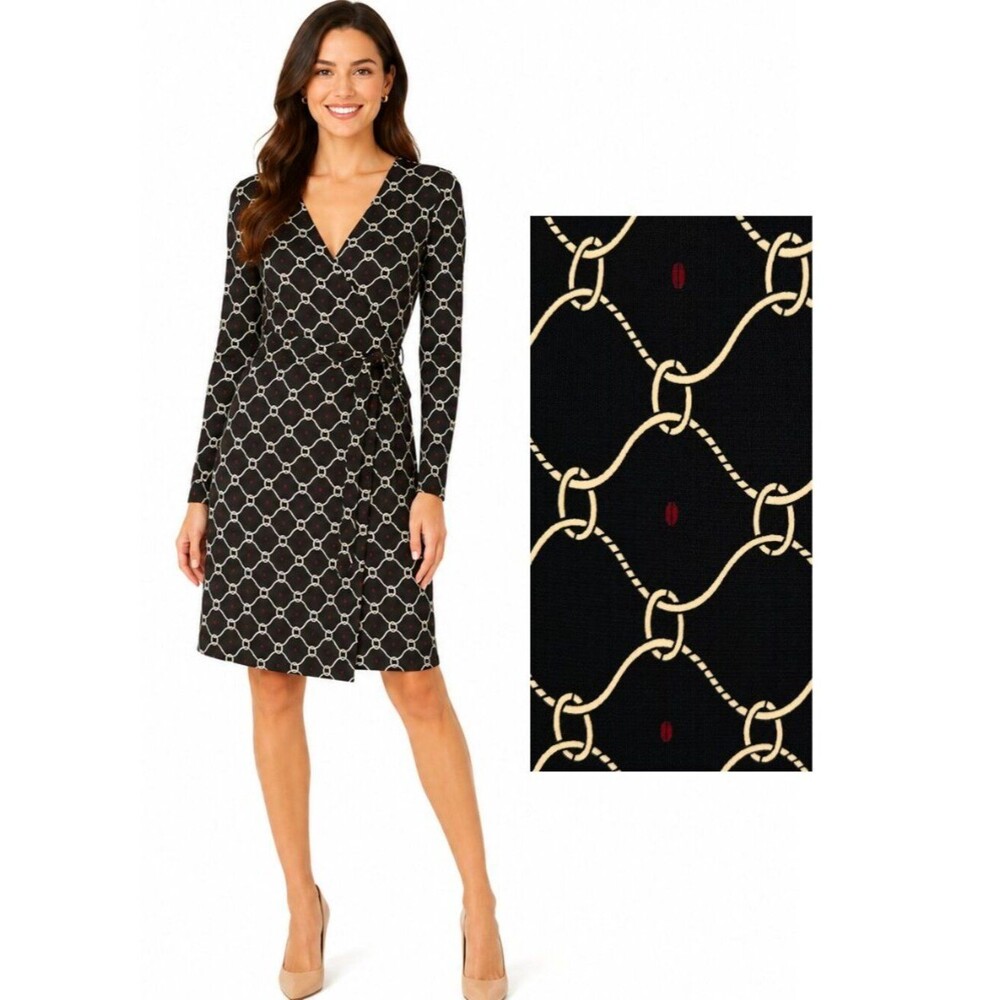 Ann Taylor Wrap Dress Geometric Print Long Sleeve Dress Size 6 Like New